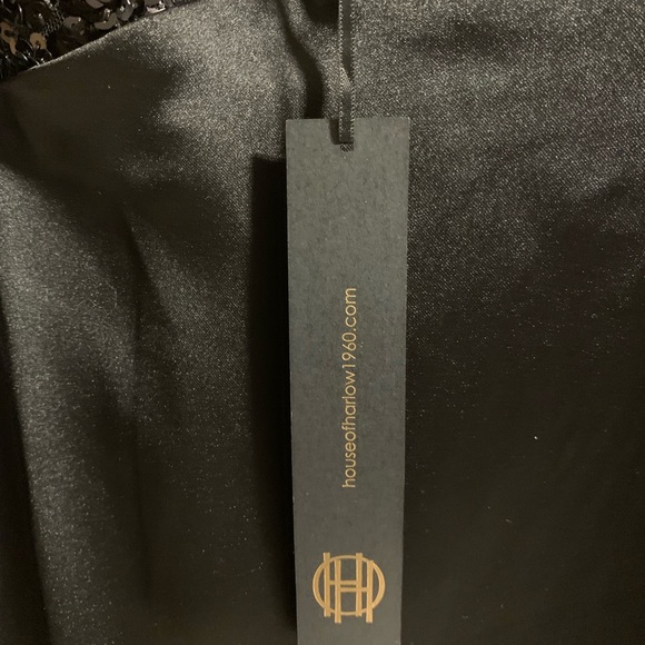 House of Harlow 1960 black sequins satin slip dress size M - Picture 5 of 8